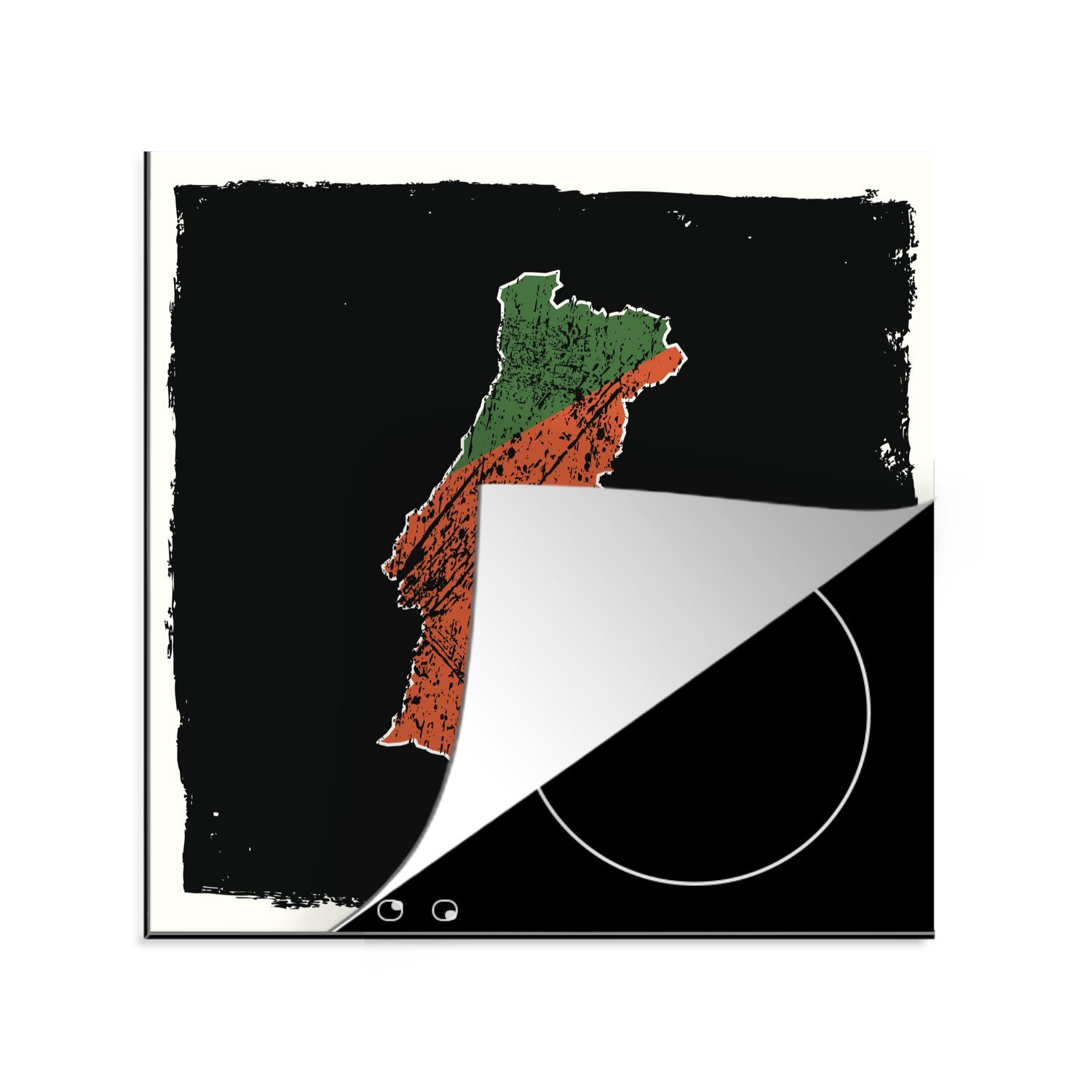 MuchoWow Herdblende-/Abdeckplatte Illustration von Portugal in den Farben der Flagge vor einem schwarzen, Vinyl, (1 tlg), 78x78 cm, Ceranfeldabdeckung, Arbeitsplatte für küche