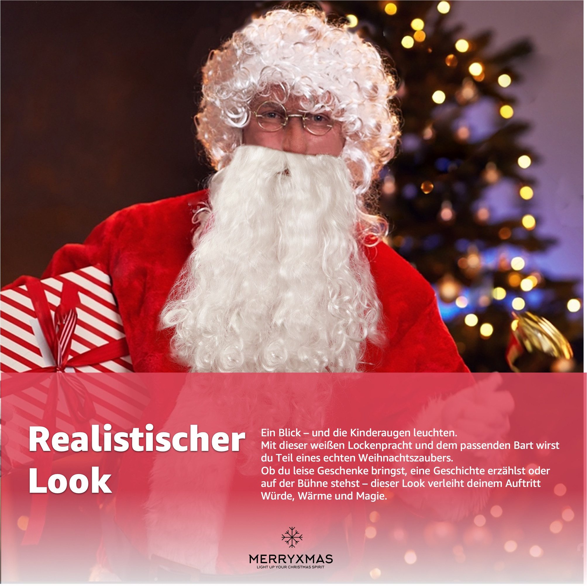 MerryXmas Kostüm-Perücke 2 in 1 - Nikolausbart Set mit Perücke - Weihnachtsmannbart
