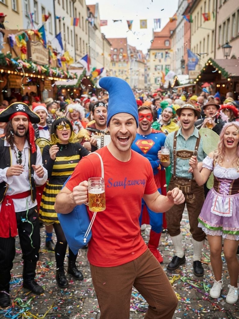 coole-fun-t-shirts Kostüm Saufzwerg Kostüm 3 Teile T-Shirt + Mütze + Sack Karneval Fsching, KARNEVALSKOSTÜM Saufzwerg Zwergenmütze + Zwerg T-Shirt + Sack