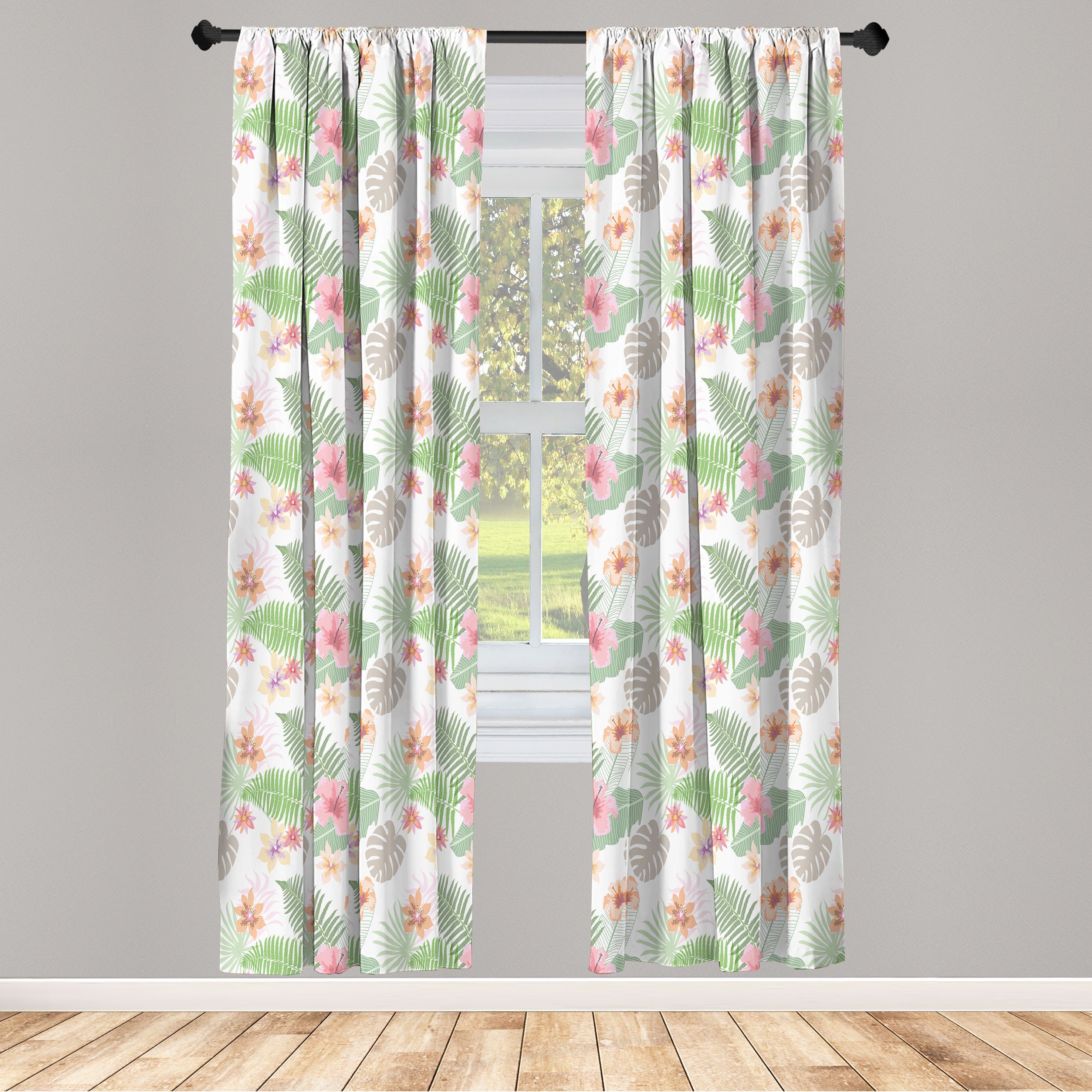 Gardine Vorhang für Wohnzimmer Schlafzimmer Dekor, Abakuhaus, Microfaser, Botanisch Blumen und Farn-Muster