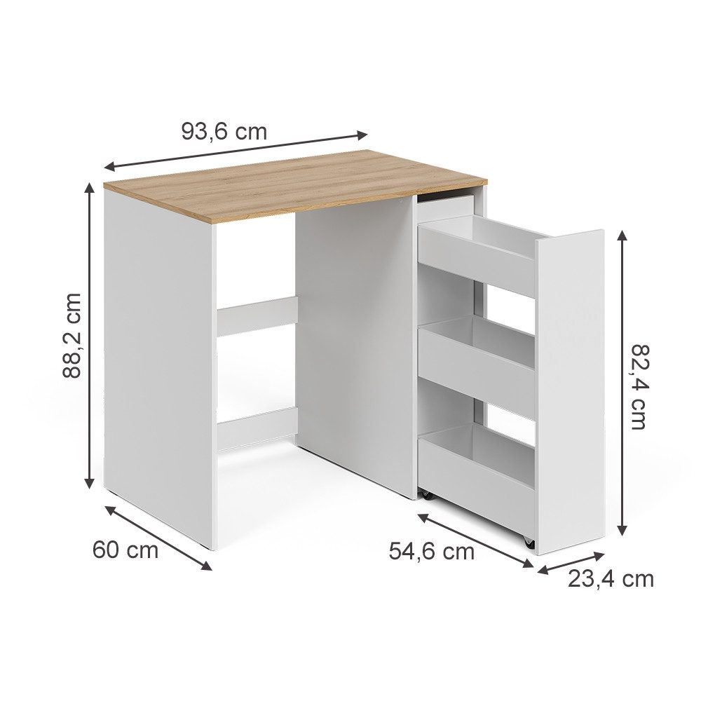 Vicco Waschmaschinenumbauschrank Viktor, Weiß/Artisan-Eiche, 93.6 x 88.2 cm mit Rollcontainer (1-St)