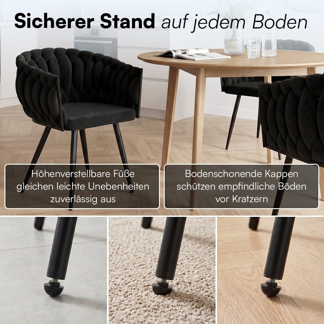skølm Esszimmerstuhl & Drehstuhl Sudri mit Samtbezug gepolstert (2er Set, schwarz, Metallgestell, 2 St), Armlehnenstühle in Flecht-Look, verfügbar als 4er/6er S – Bild 5 von 5