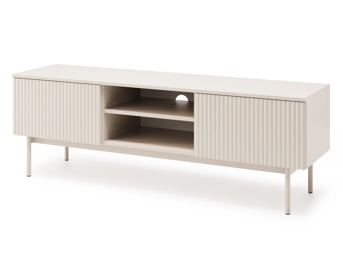 Beautysofa TV-Schrank Soft, Rillenfronten & Push-to-Open-System (mit zwei Schränken und einem offenen Fach, In der trendigen Farbe Kaschmir)