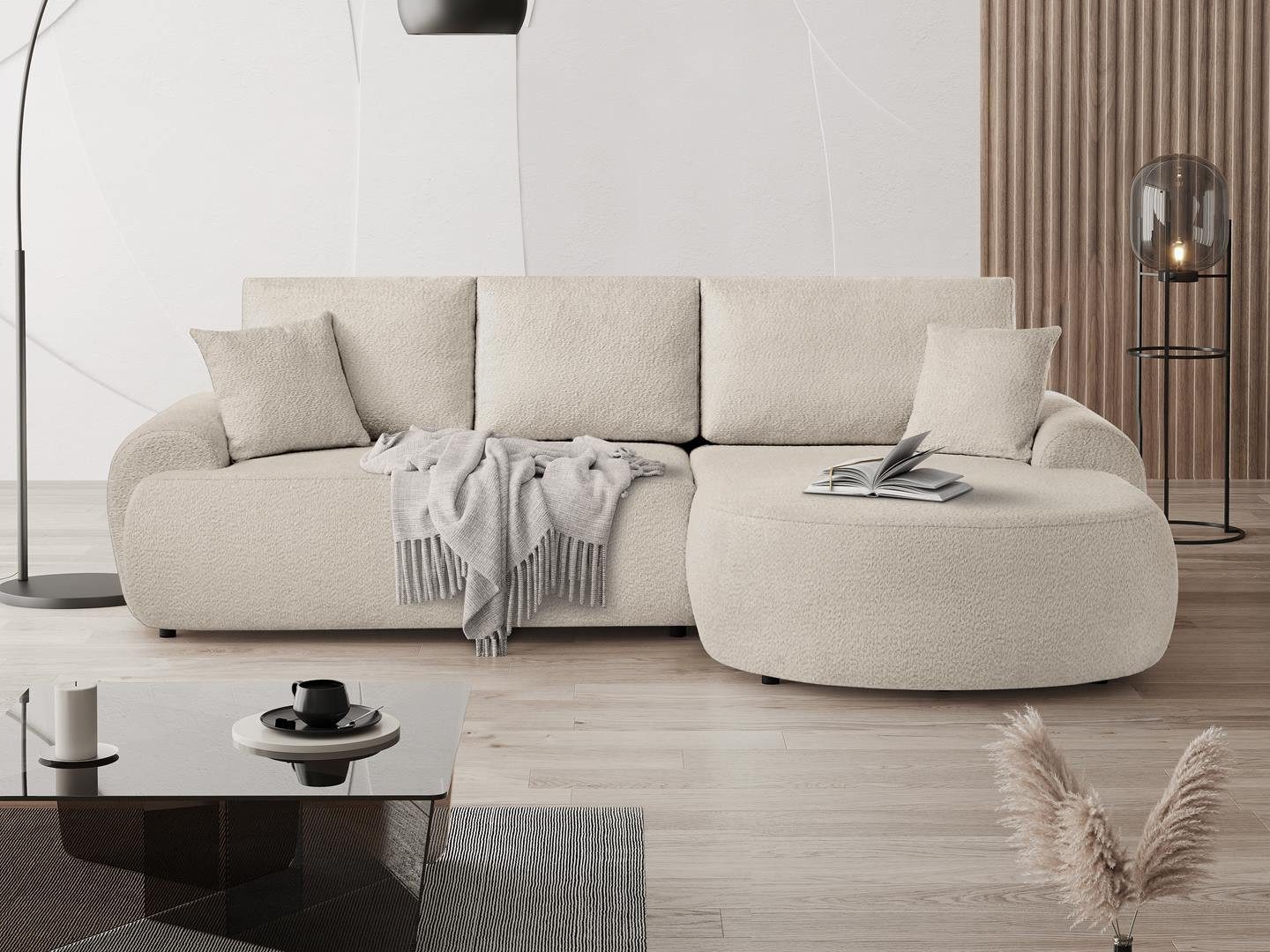 Beautysofa Ecksofa mit Kissen aus Bouclé-Stoff TEDDY, In vielen Farben zur günstig online kaufen