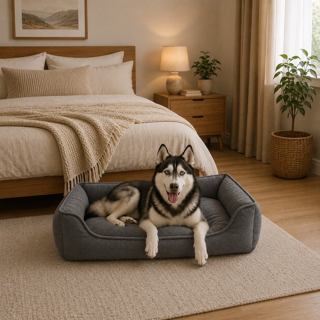 belviona Hundebett, Hundekorb mit abnehmbarem Bezug & Anti-Rutsch, 110x80 cm, grau, Plüsch, Heimtierbettchen mit Plüsch-Innenseite