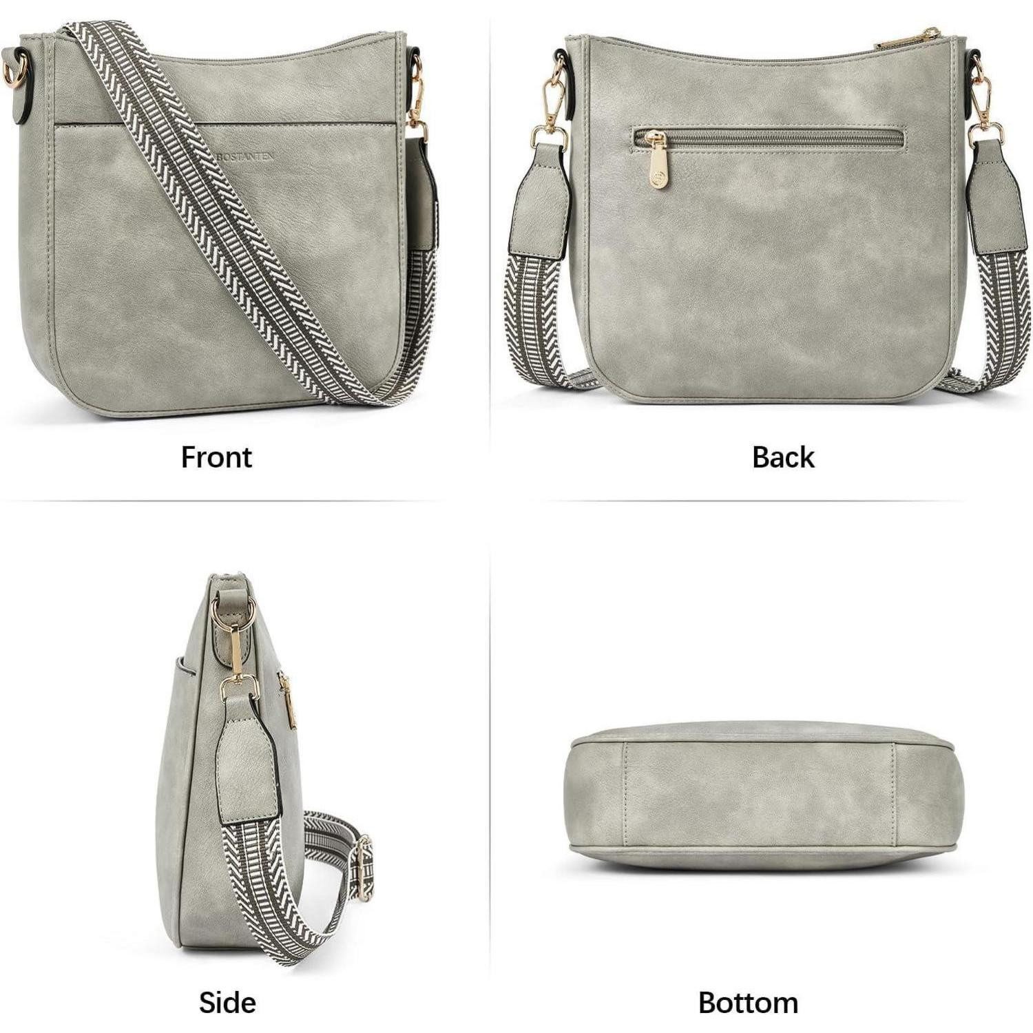 LuxusKollektion Umhängetasche Handtasche Damen Crossbody Leder Schultertasche Riemen 2 grau
