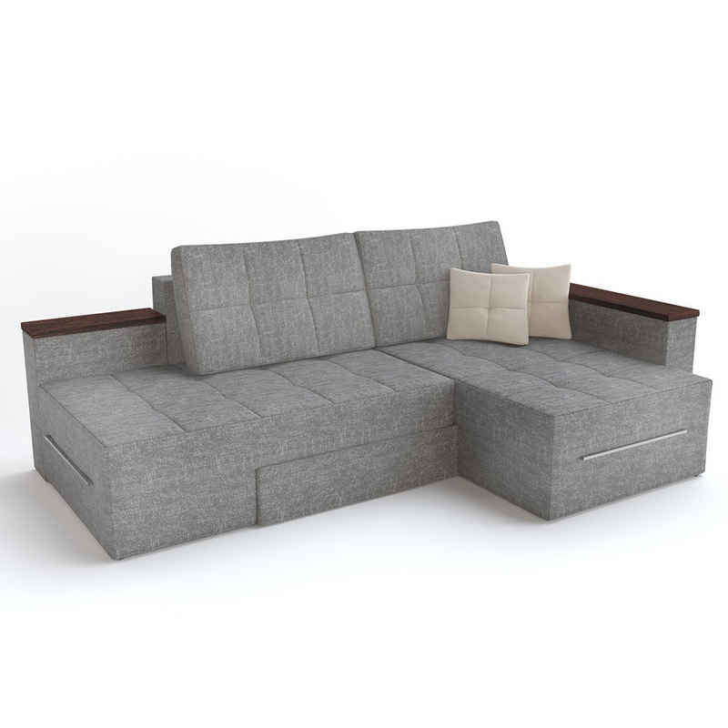 Vicco Ecksofa Schlafsofa Eckcouch Sofa mit Schlaffunktion rechts Grau, mit Bettfunktion