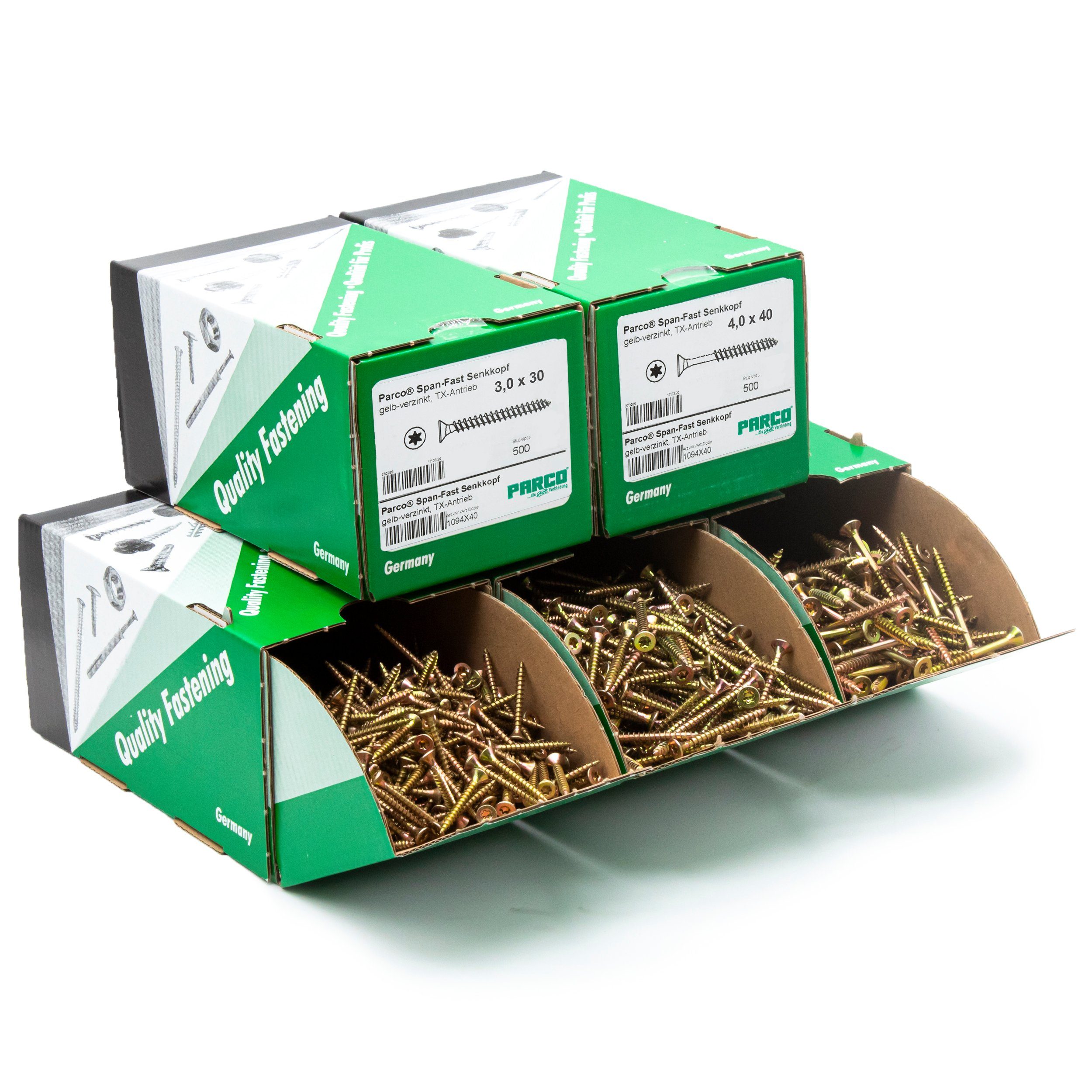 PARCO Schrauben- und Dübel-Set Spanplattenschrauben Sortiment Holzschrauben 1400/4900 Stück, (1400 St), Torx-Antrieb, Rostschutzbeschichtung