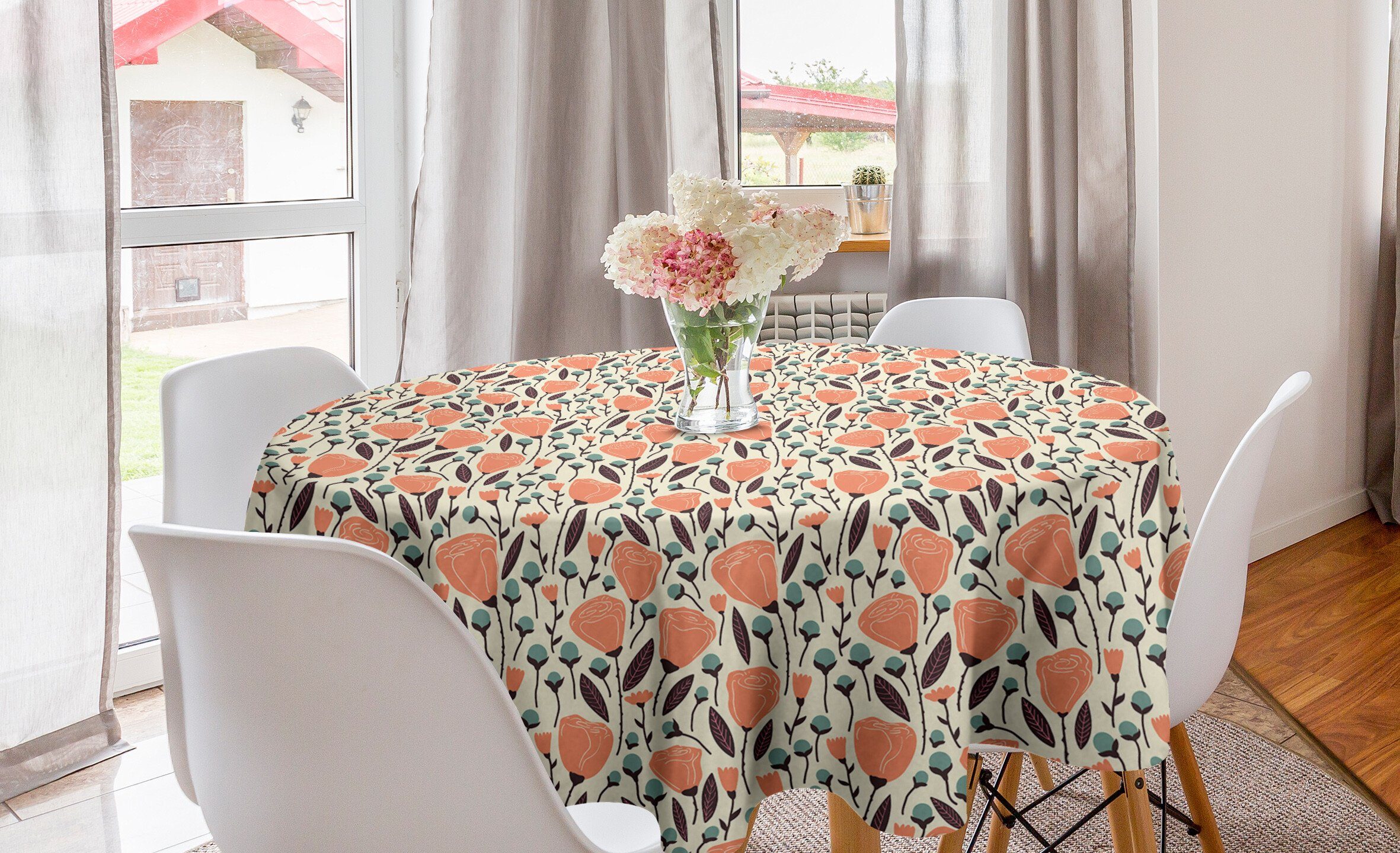Tischdecke Blumen Abdeckung Blüten Abakuhaus Tischdecke Dekoration, Küche für Esszimmer Kreis Gartenelemente