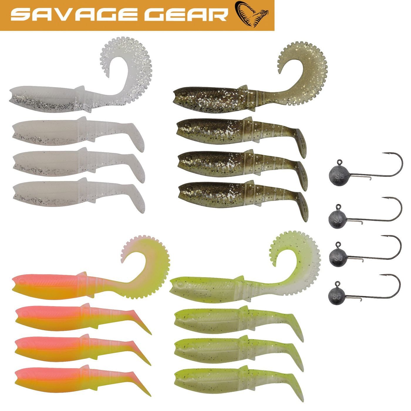 Savage Gear Kunstköder Savage Gear Canibal Box Kit M - 16 Gummifische + 4 Jigköpfe