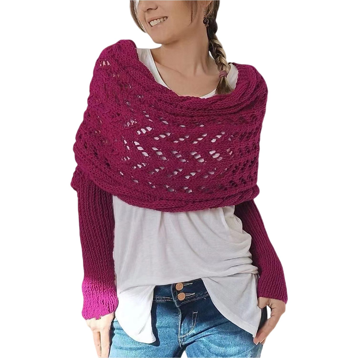 Refttenw Schal mit Ärmeln Damen WickelPullover günstig online kaufen