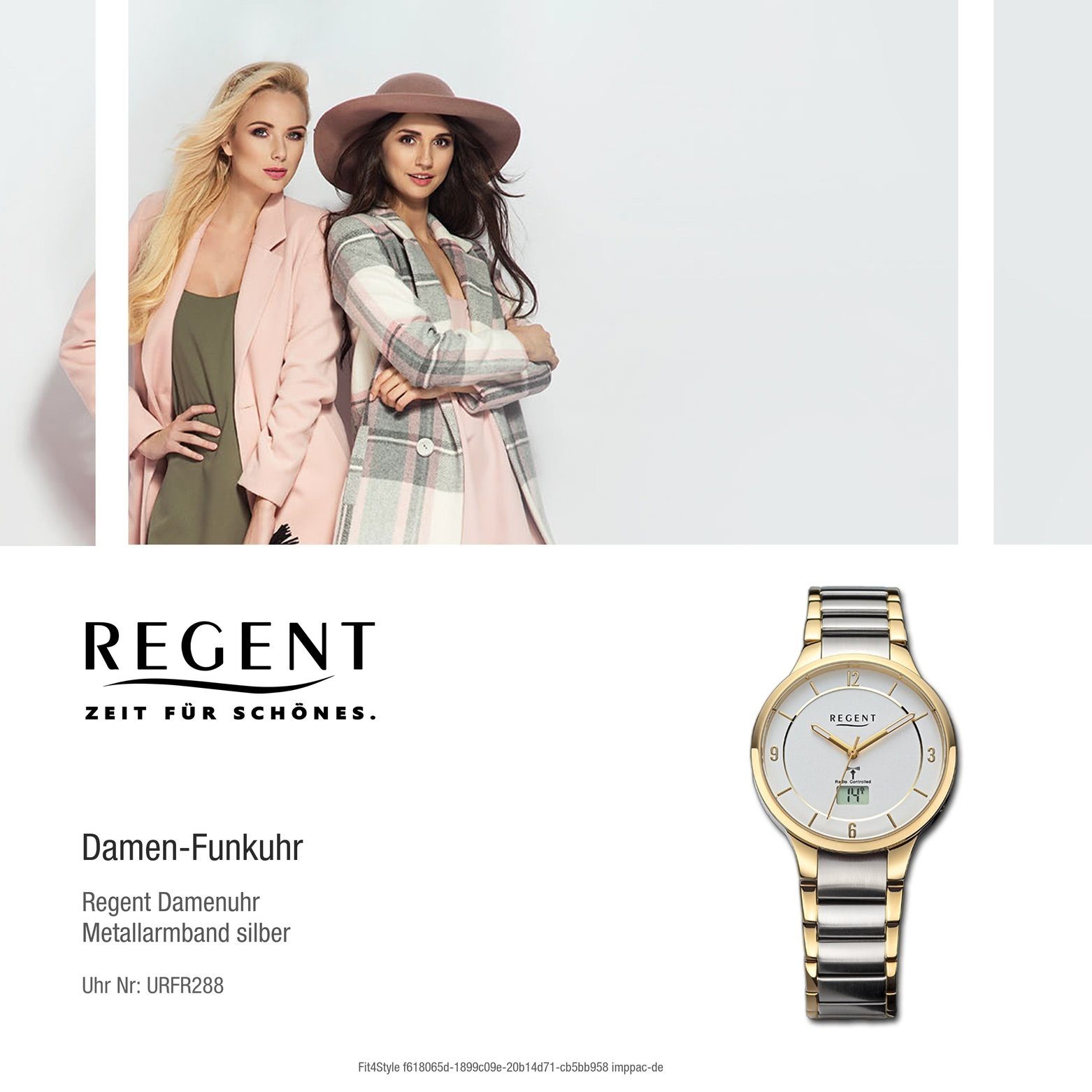 Regent Funkuhr Regent Damen Funkuhr Analog-Digital, (Funkuhr), Damen Funkuhr rund, extra groß (ca. 30mm), Metallarmband