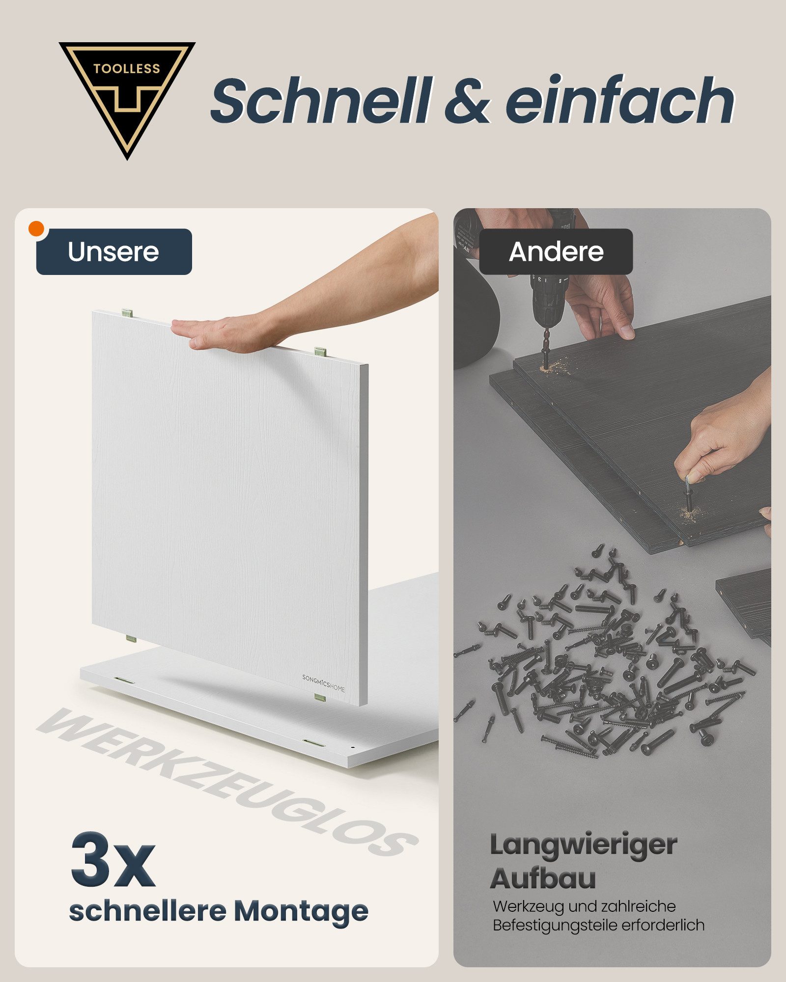SONGMICS HOME Kommode, Kommode, Schrank mit Regal, Schminktisch, L-förmig, Toolless
