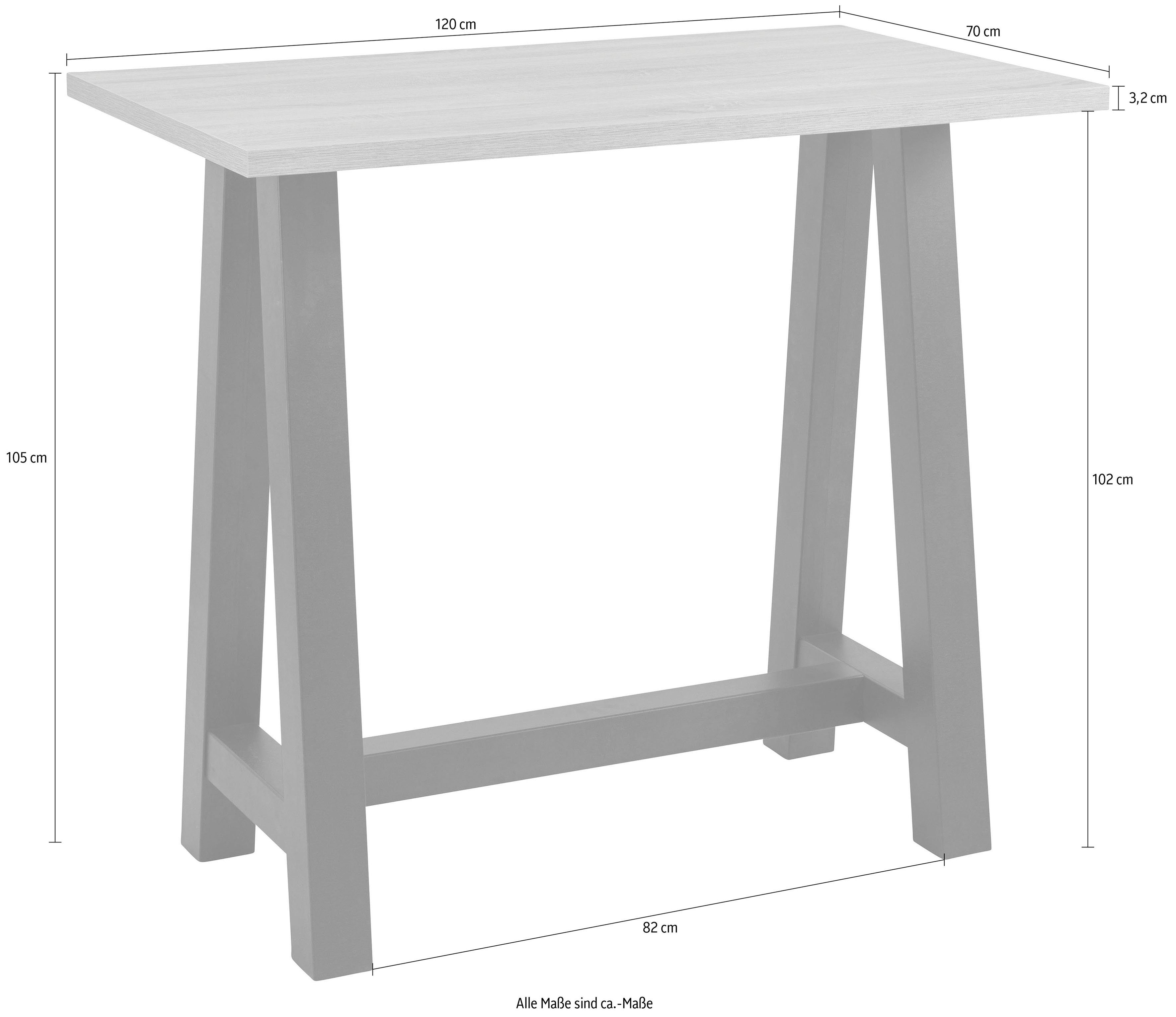 Mäusbacher Bartisch, Gestell in 140 cm) schwarzstahl/eichefarben A-Form 160 sägerau (Breite 120, oder