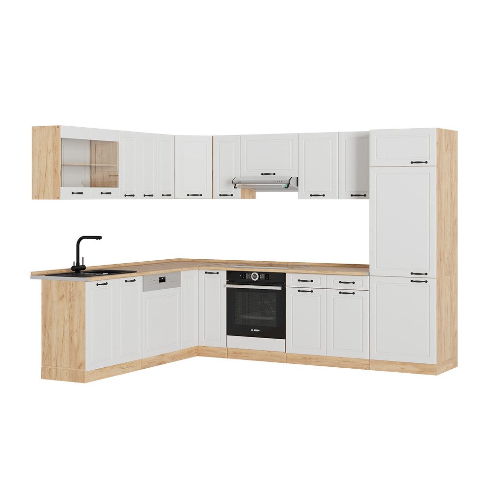 Vicco Winkelküche R-Line, Weiß Landhaus/Goldkraft Eiche, günstig online kaufen