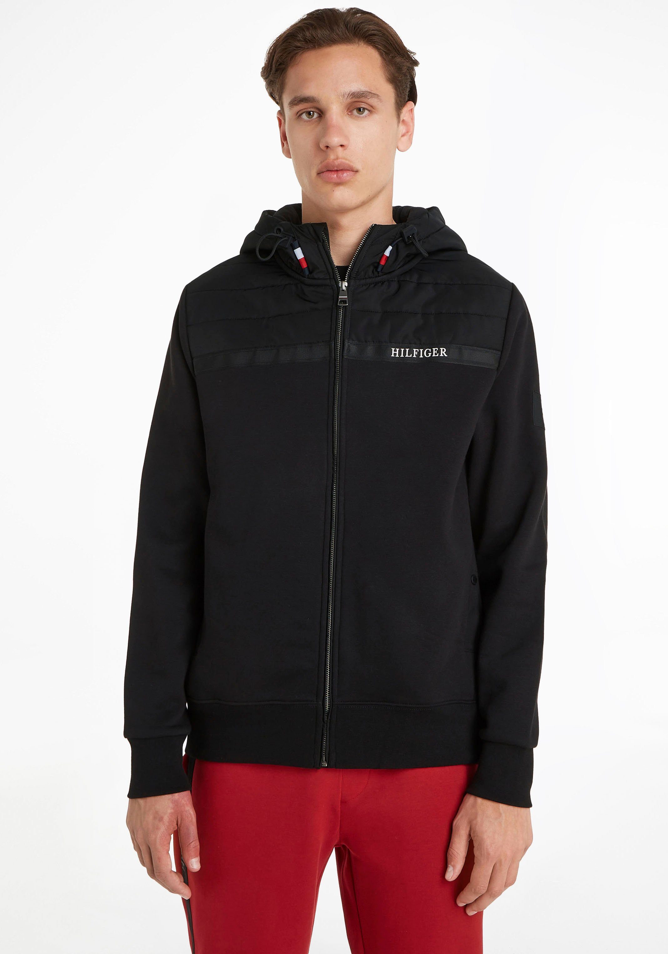 Tommy Hilfiger Sweatjacke MIX MEDIA ZIP TAPE THROUGH HOODY mit Steppungen  am Oberkörper