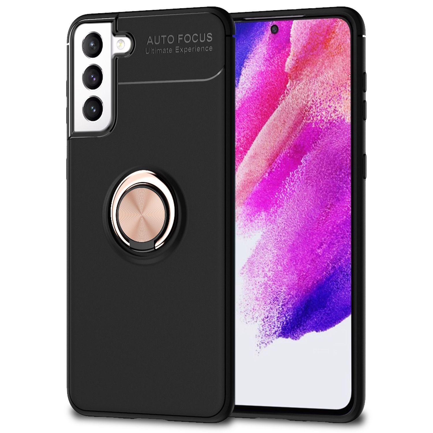 Nalia Smartphone-Hülle Samsung Galaxy S21 FE 16,3 cm (6,4 Zoll), Matte Ring Silikon Hülle / 360 Grad Ring / Standfunktion / Rutschfest