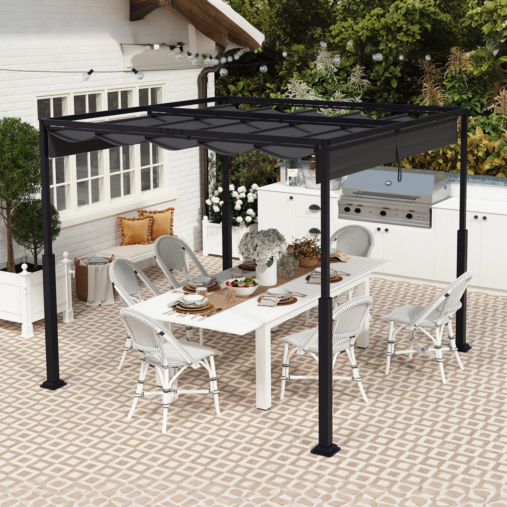 FIVMEN Pavillon Gartenpavillon 3x3m, Schiebedach, Stahlgestell, UV-Schutz