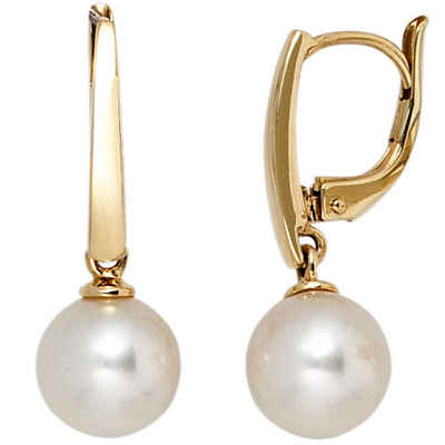 Schmuck Krone Paar Ohrhänger Ohrhänger mit Süßwasser Perlen 585 Gold, Gold 585