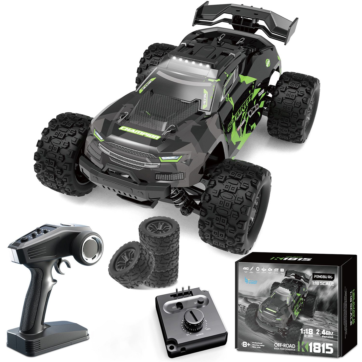 Esun RC-Auto 40KM/H Ferngesteuertes Auto ab 8 10 Jahre, 1/18 RC Auto Offroad (Set, Komplettset), 2,4GHz Monstertruck Ferngesteuert mit Licht, 4WD