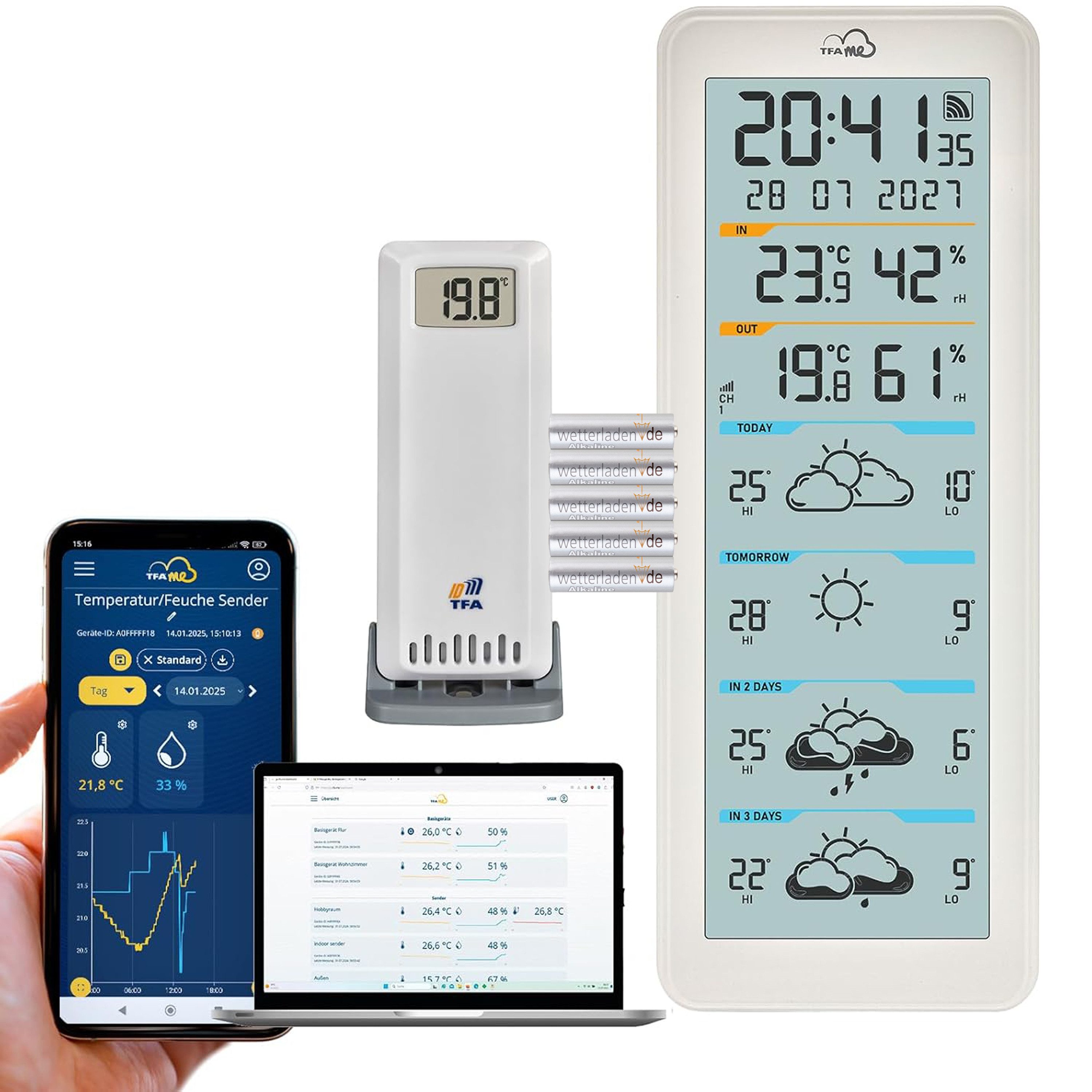 TFA Dostmann WLAN TFA.me 35.8108.02 TFA ID-06 mit Wetterprognose wetter.com Funkwetterstation