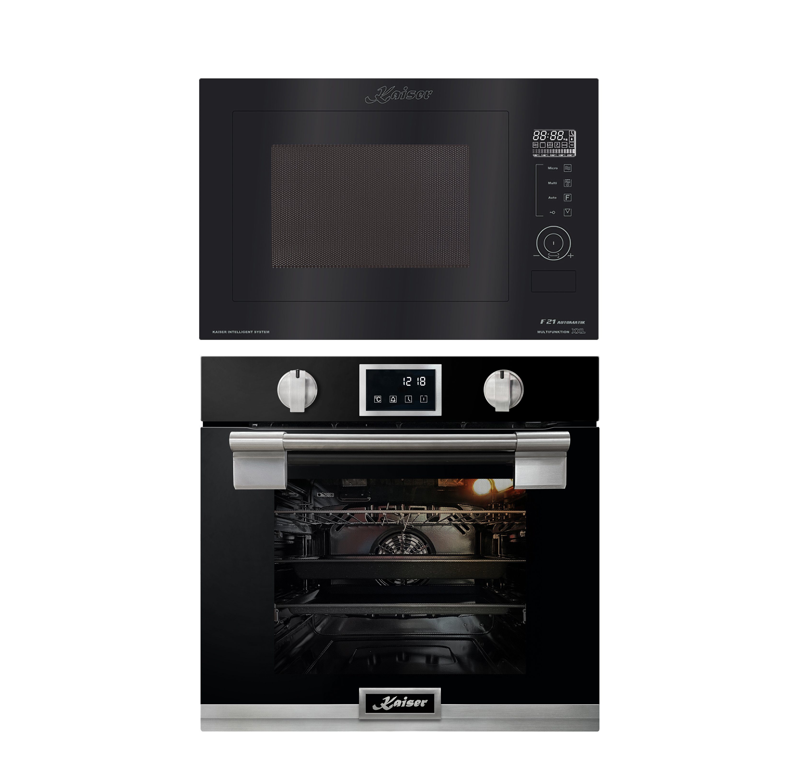 Kaiser Küchengeräte Backofen-Set EH 6338 s+EM 2510, mit 1-fach-Teleskopauszug, Einbau Backofen,11 Funktionen+Einbau-Mikrowelle,25L
