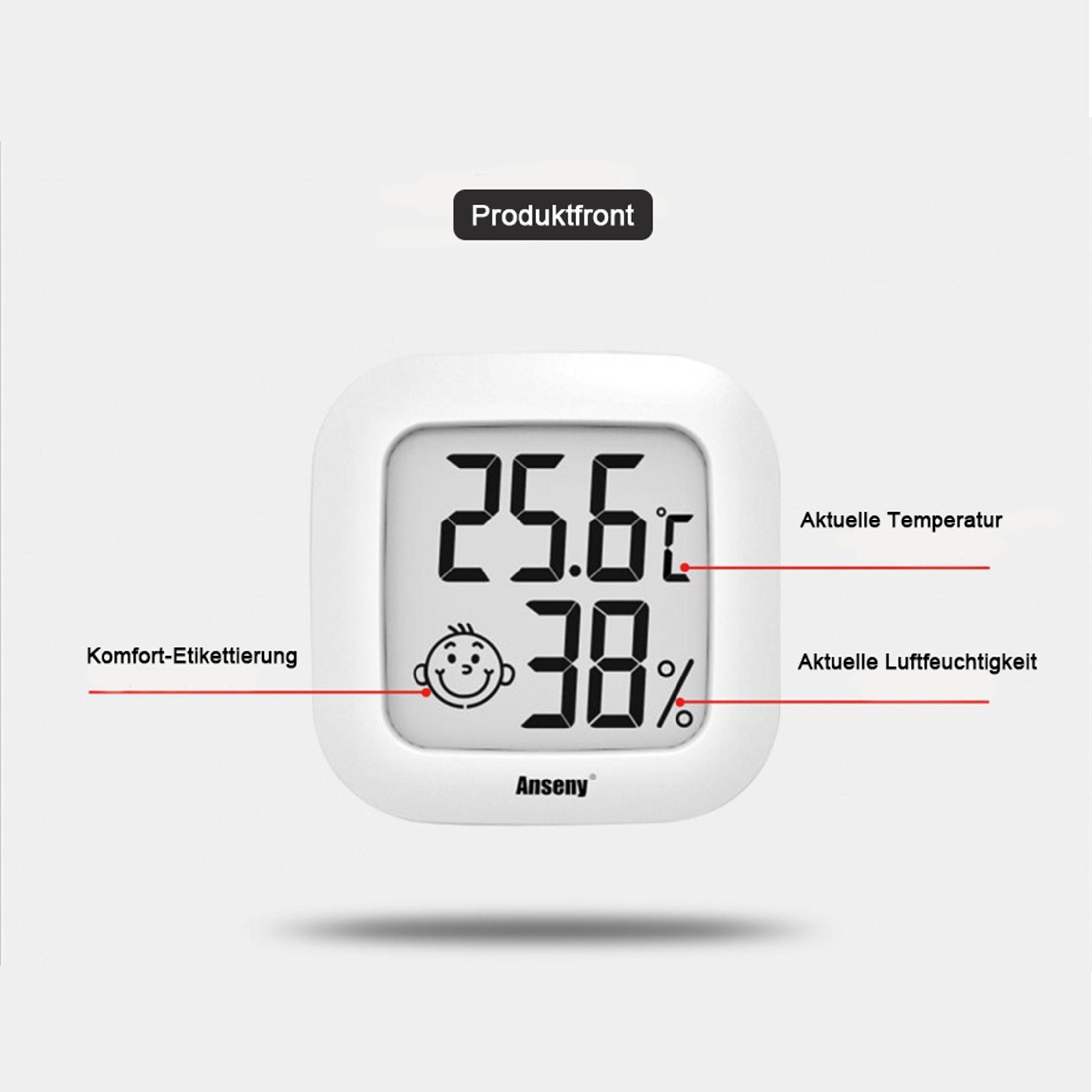 Tadow Raumthermometer Thermometer/Hygrometer,Klima-Indikatoren,Smart Connect,Mini, Intelligentes Smiley-Gesicht mit Thermometer, Hygrometer