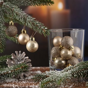 MARELIDA Weihnachtsbaumkugel Christbaumkugel bruchfest D: 3cm glänzend matt glitzernd creme 14St (14 St)