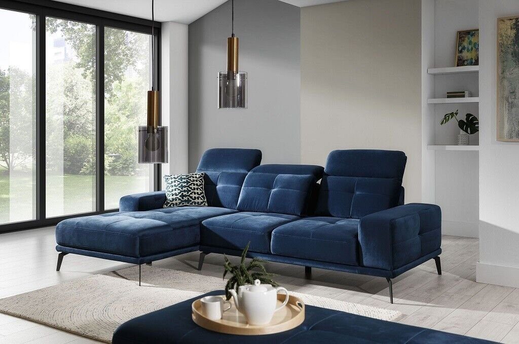 Wohnlandschaft Couch Polster Sofa JVmoebel Designer Garnitur Blau Ecksofa, Textil Ecksofa