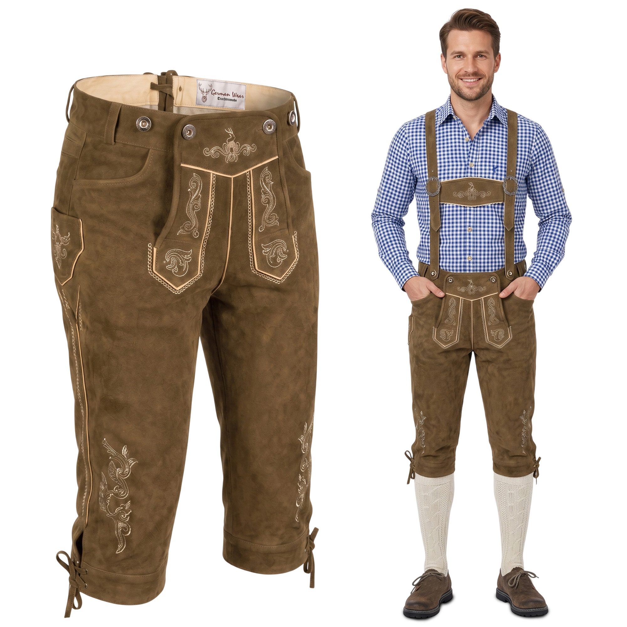 German Wear Trachtenlederhose GW800 Traditionelle Lederhose Herren Ziegenleder