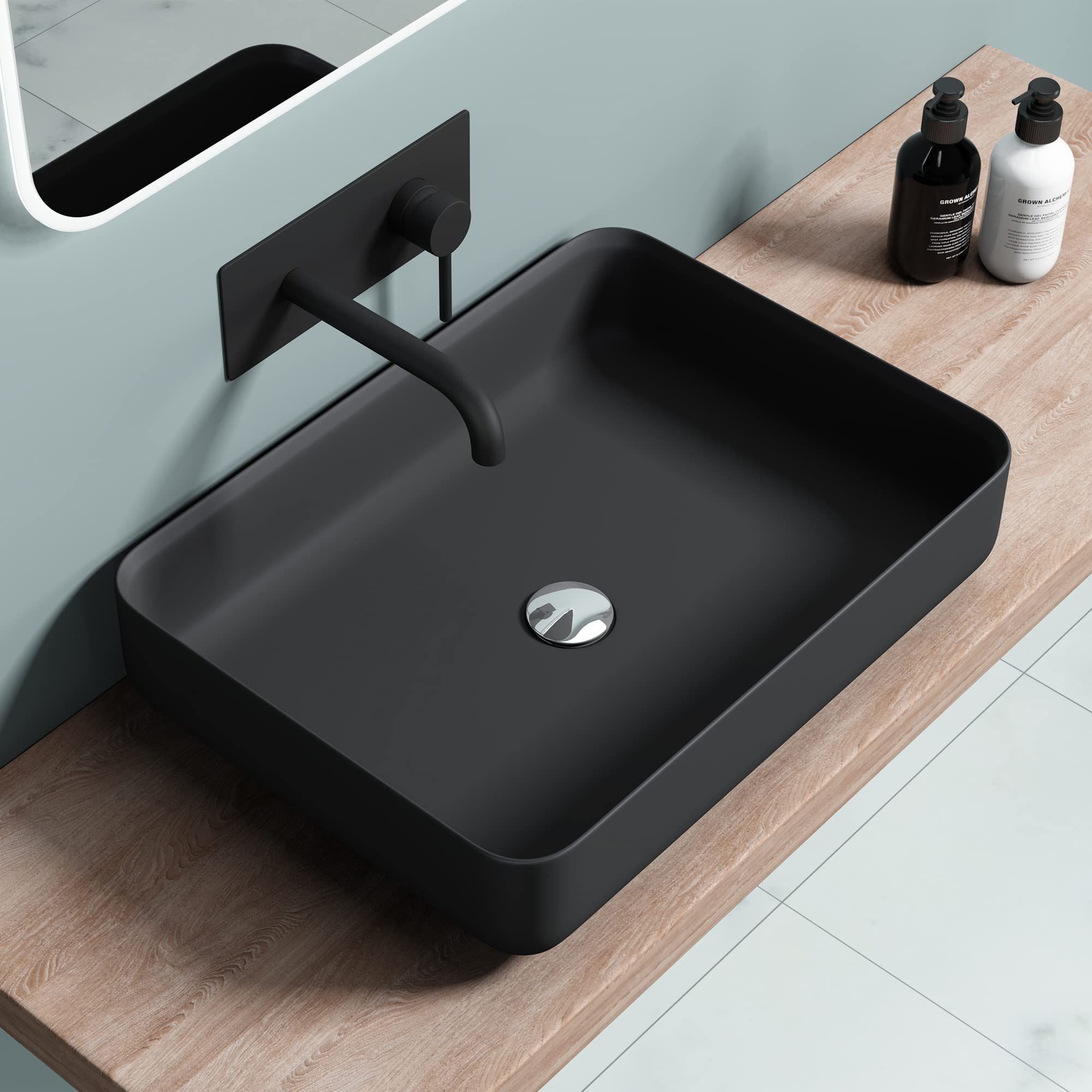 doporro Waschbecken Mineralguss Aufsatzwaschbecken Gussmarmor Waschtisch