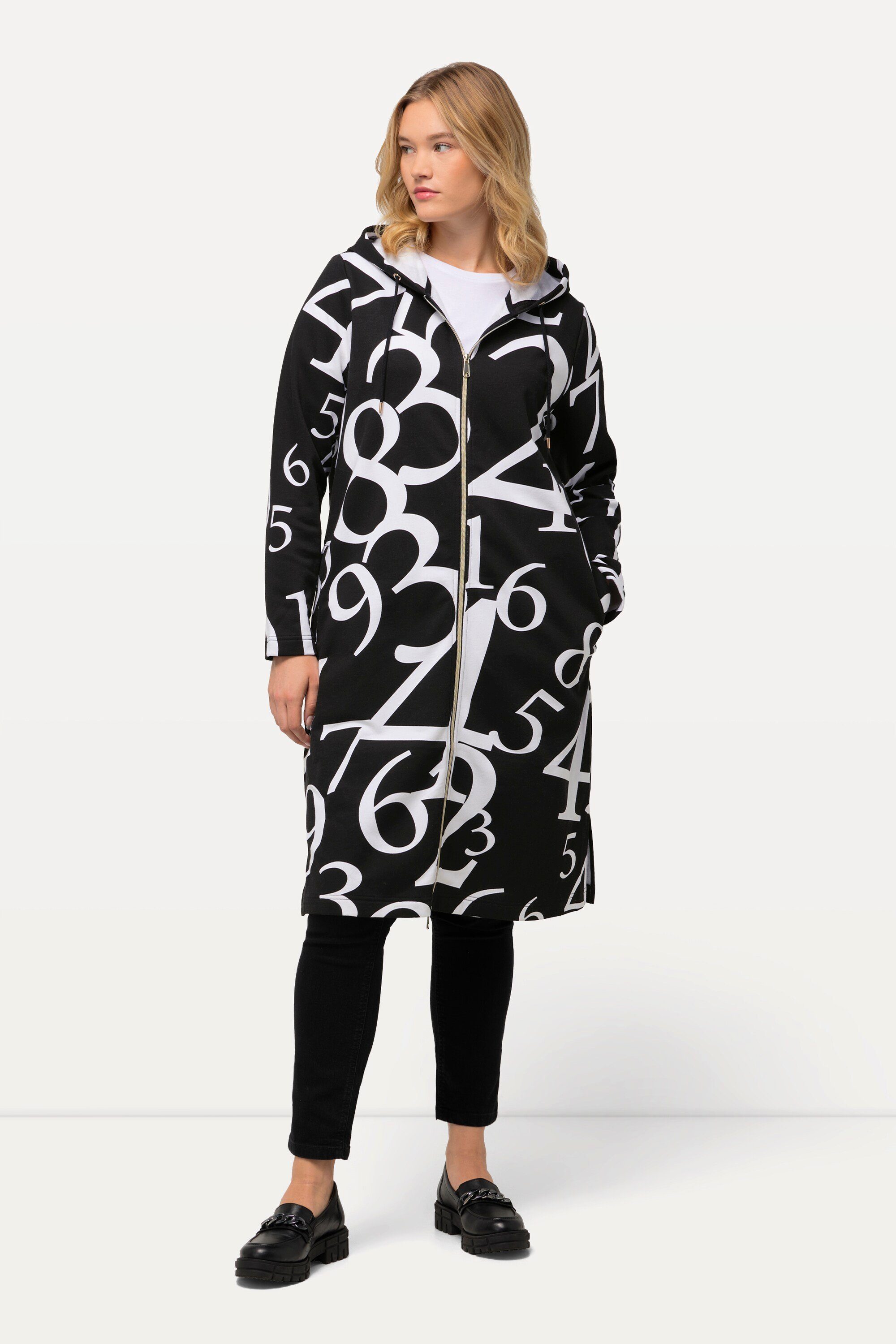 Ulla Popken Sweatjacke Sweat-Longjacke Zahlen Kapuze günstig online kaufen