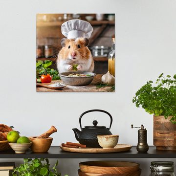 artissimo Glasbild Glasbild 30x30cm Bild Küche Küchenbild Esszimmer-Bild lustig witzig, Essen und Trinken: Lustiger Hamster