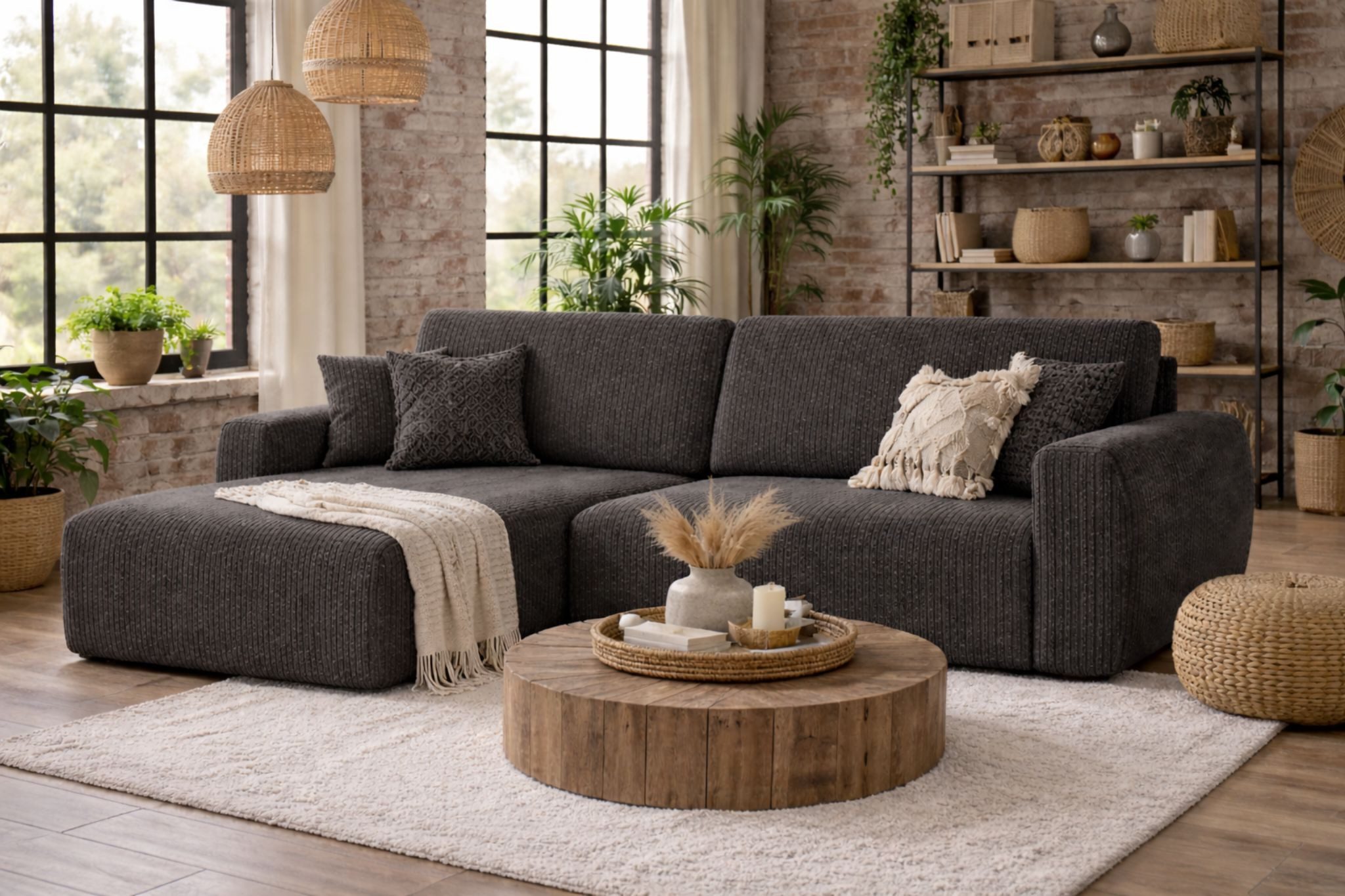 Kaiser Möbel Ecksofa mit Schlaffunktion und Bettkasten Ariel L Cord-Sofa aus Stoff Poso, mit Schlaffunktion,großzügige Liegefläche,pflegeleichter Cordstoff