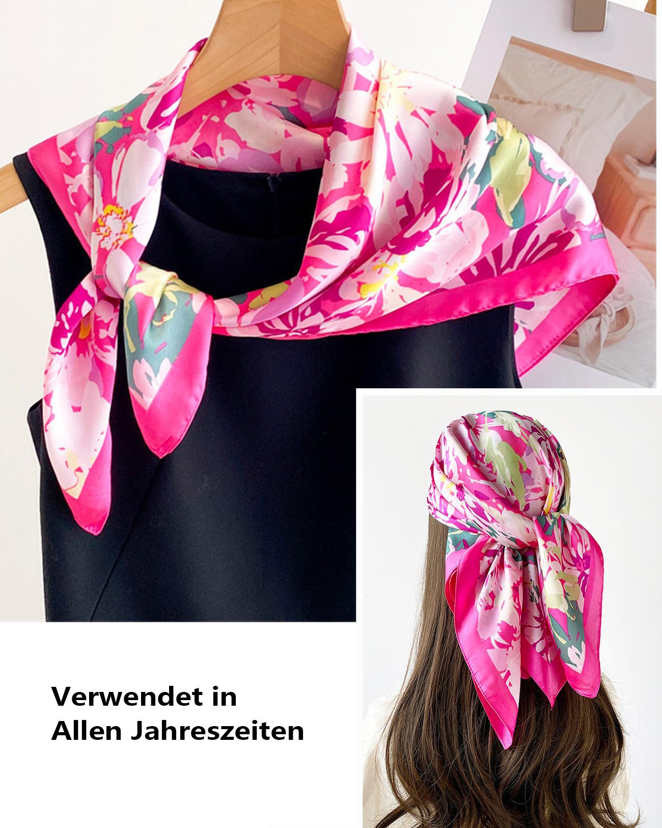 Zaewry Seidentuch quadratisch, 70x70 cm, Nickituch, Bandana-Schal (1Stück), Seide, Satin-Kopftuch für Damen – Seidig-glattes Haarwickeltuch, stilvoll