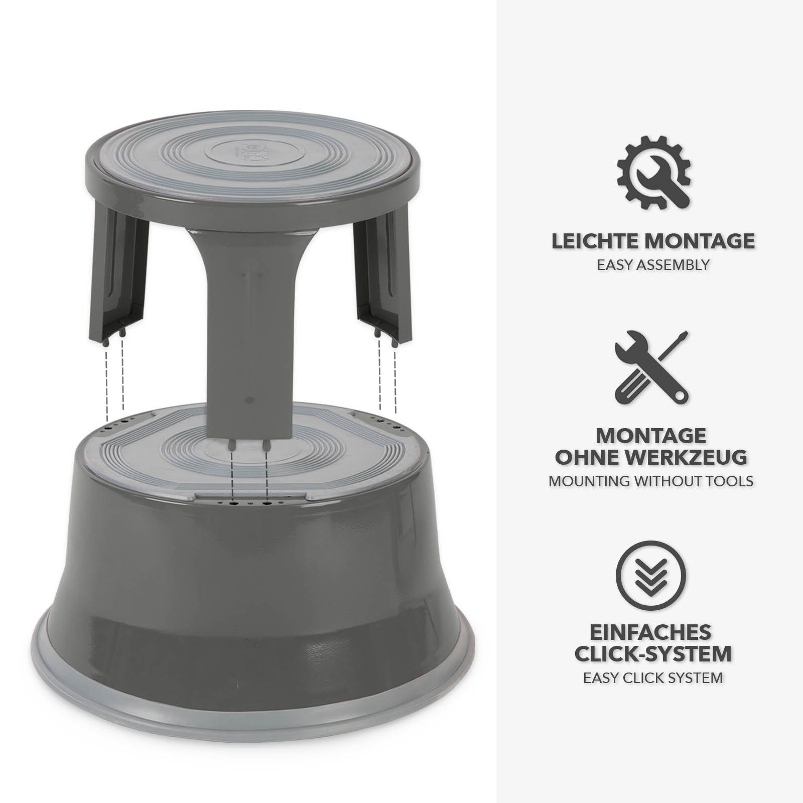 Karat Tritthocker Elefantenfuß, 4 Farben Rollhocker, Hocker, Sitzfläche ohne Lehne, Stahl