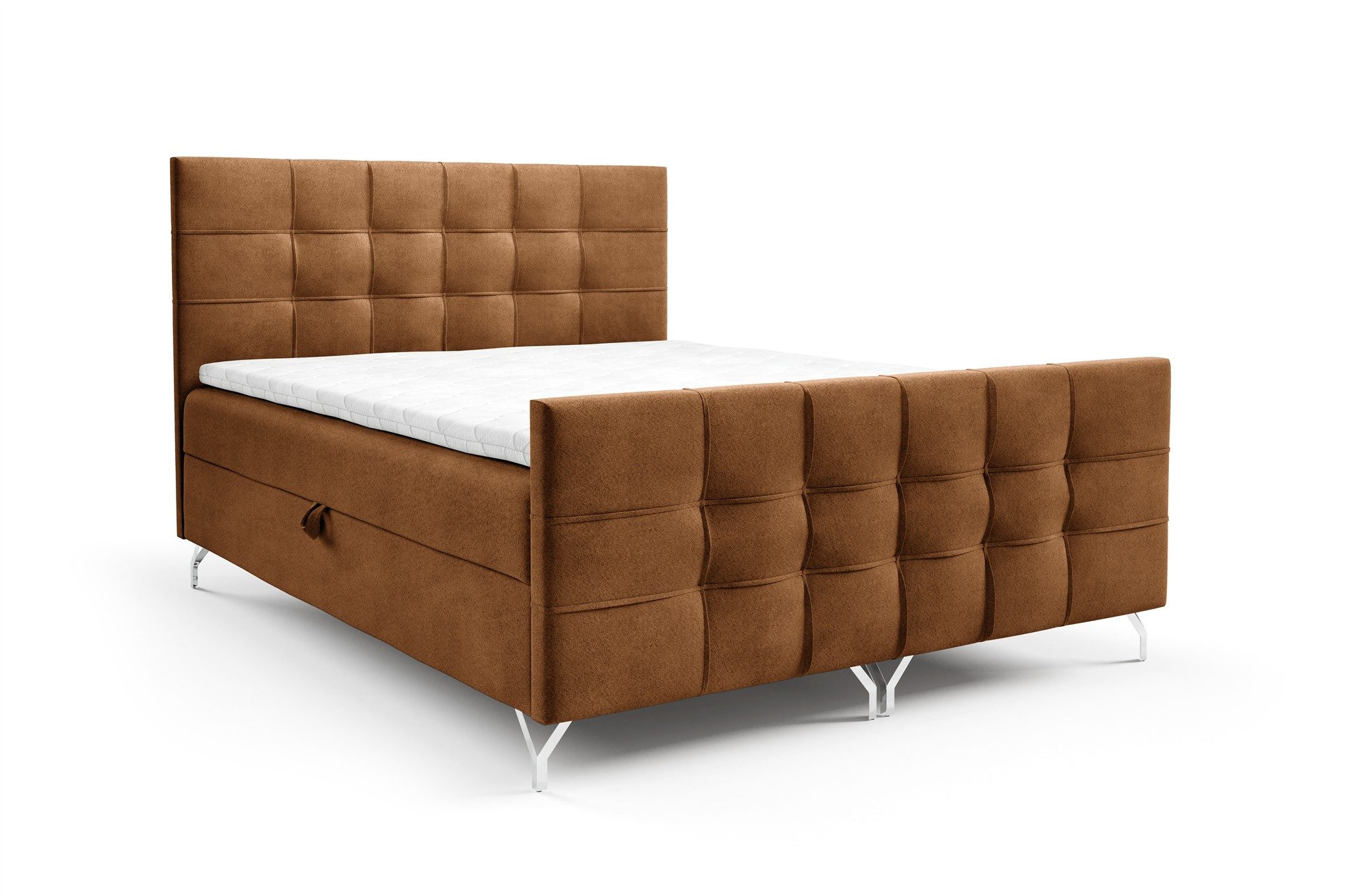 Fun Möbel Boxbett Schlafzimmerbett PERLA PREMIUM Überlänge in Strukturstoff Coral (mit Taschenfederkernmatratzen, auch mit Bonellfederkernmatratze erhältlich), mit gepolstertem Fußteil und Bettkästen