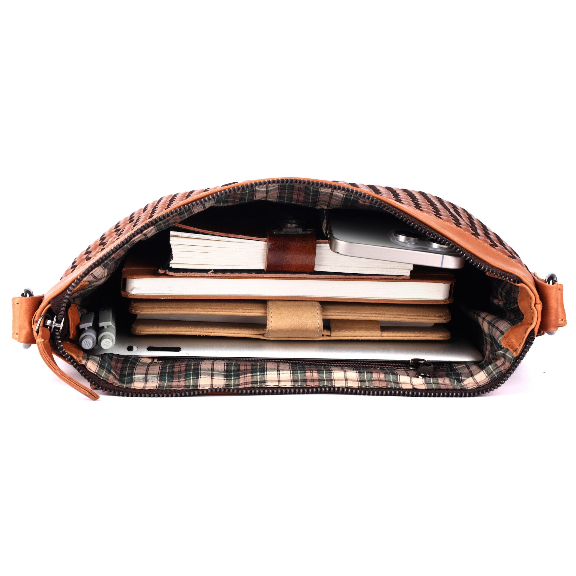 Benthill Umhängetasche Damen Echt Leder Umhängetasche Vintage Handtasche geflochtenem Muster, Schultergurt / Umhängegurt Reißverschlussfach