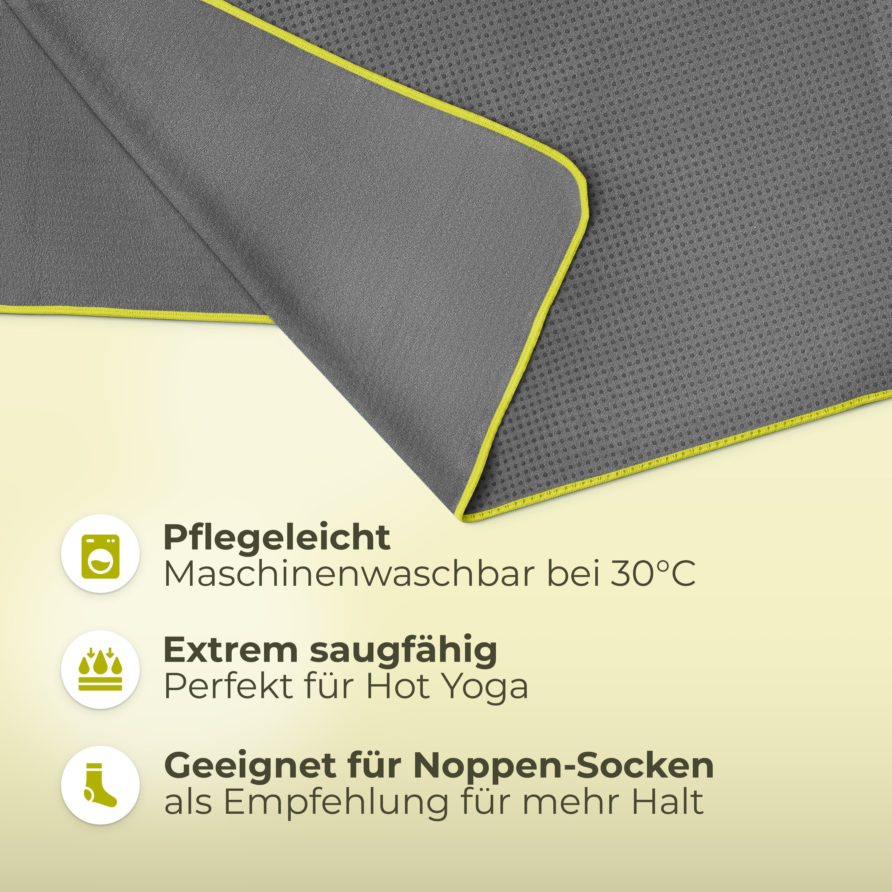 NirvanaShape Sporthandtuch Yoga Handtuch mit Antirutsch-Noppen, Yogatuch-Auflage für Yogamatte, Microfaser, +Yoga Einführungs eBook, Yogatuch-Auflage Saugstark, Hygienisch