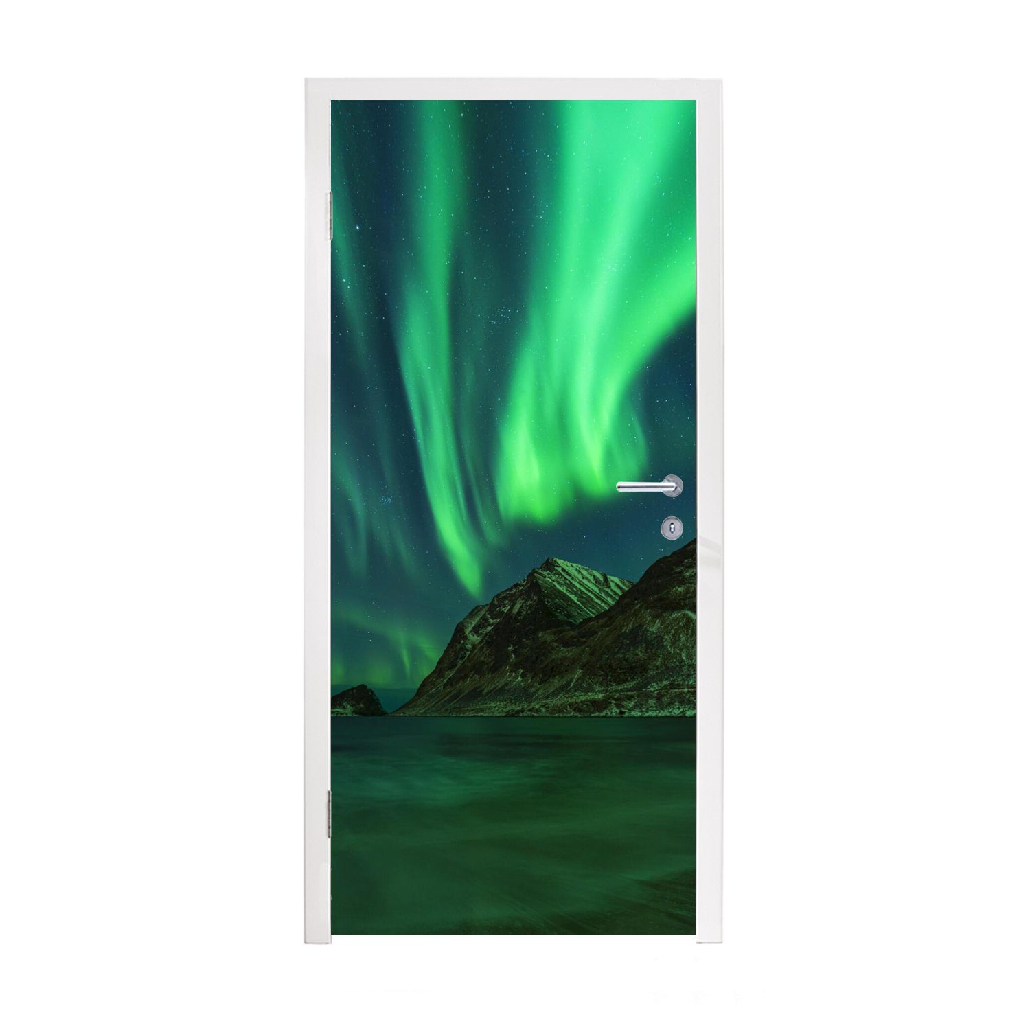 MuchoWow Türtapete Nordlichter - Sternenhimmel - Norwegen, Matt, bedruckt, (1 St), Fototapete für Tür, Türaufkleber, 75x205 cm