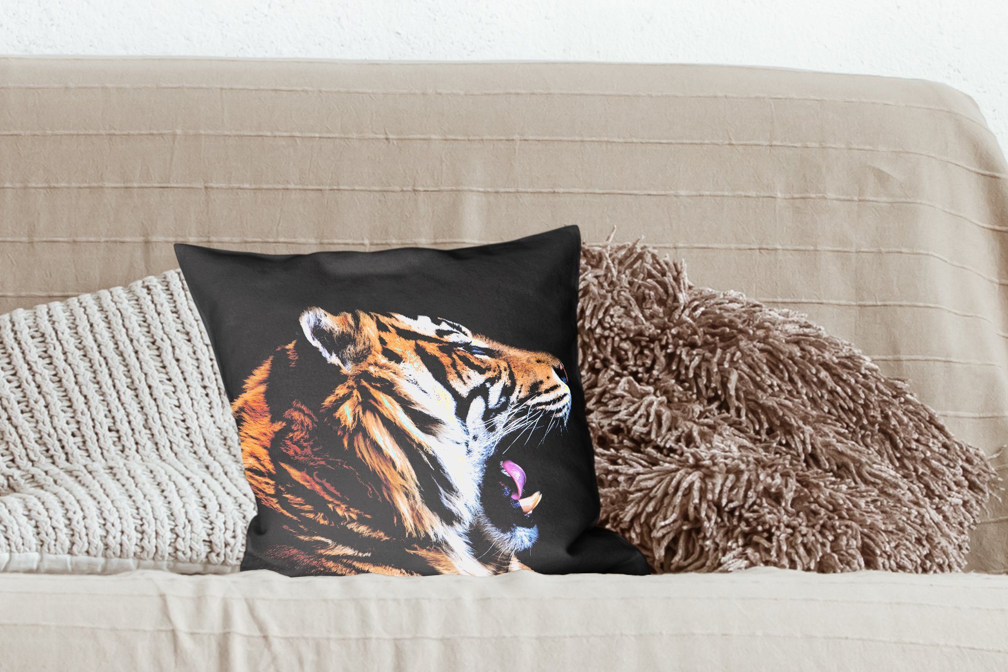 MuchoWow Dekokissen Tiger - Wohzimmer, Füllung Porträt, mit Sofakissen Tiere Schlafzimmer, für - Zierkissen Deko