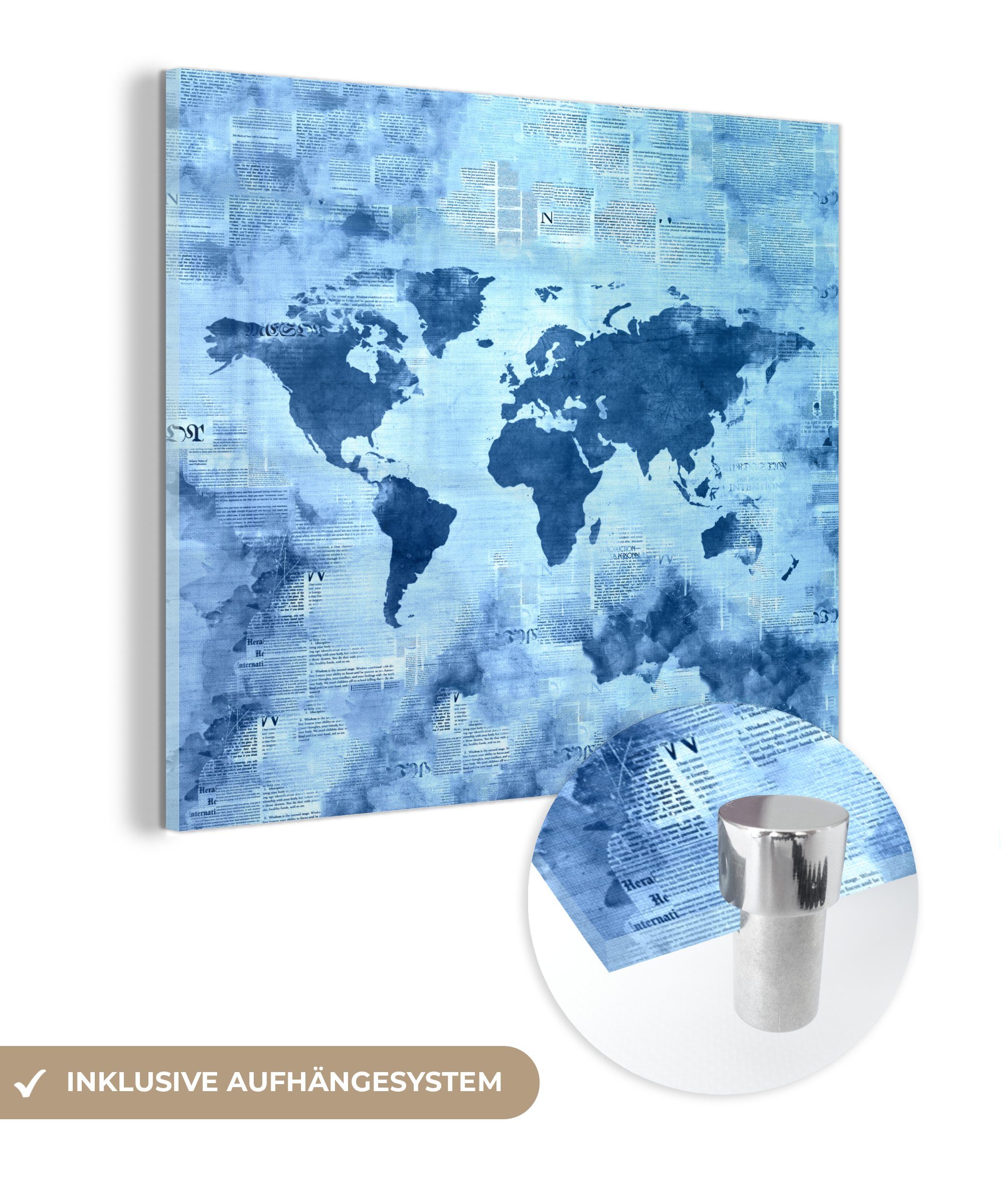 - Weltkarte Wandbild - Foto - Blau, Glasbilder - Acrylglasbild (1 auf MuchoWow St), Glas Bilder Glas Wanddekoration Abstrakt - auf