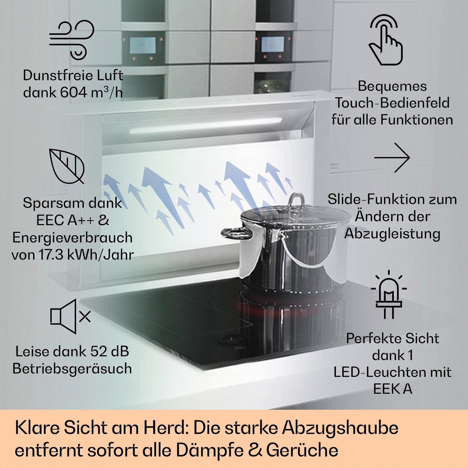 Klarstein Deckenhaube Royal Flush Royal Flush, Dunstabzugshaube Downdraft Abluft Umluft LED