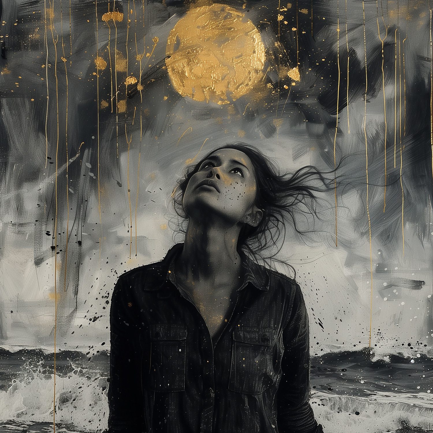 queence Acrylglasbild Goldener Mond bei Nacht, Abstrakt, Abstrakte, Bilder von Frauen, Formen, Gemälde, Kunst, Person (1 St), HD Premium Kunstdruck in Galeriequalität