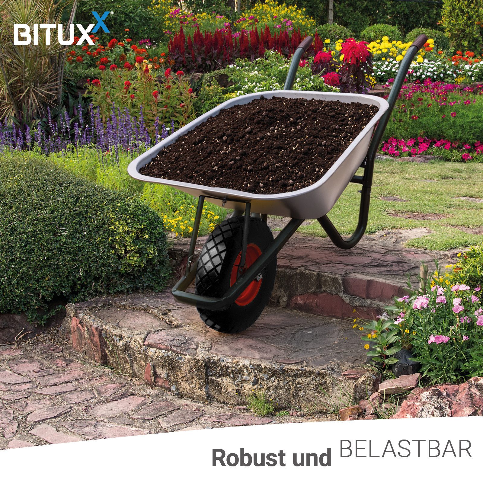 Bituxx Schubkarre Gartenschubkarre Dunkelgrün mit PU Rad Schwarz, (MS-17635)