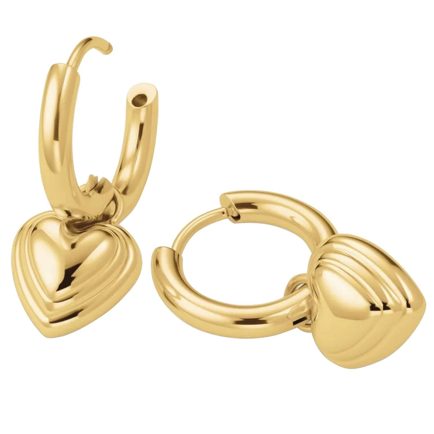 ROSEFIELD Paar Creolen Damen-Creolen Herz-Anhänger Goldfarben