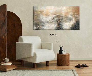 YS-Art Gemälde Kraft der Elemente, Abstrakte Bilder, Abstraktes Leinwand Bild Handgemalt Streifen Gold Braun Schwarz