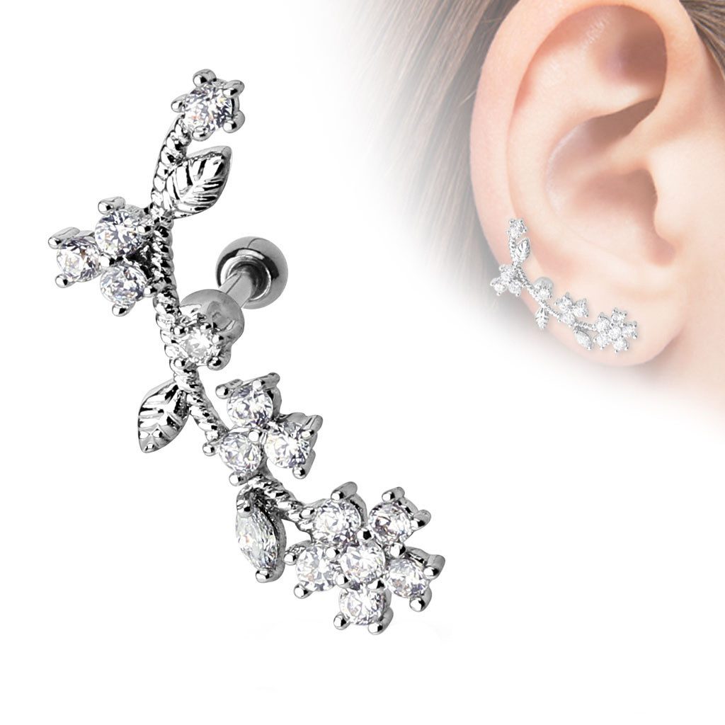 Taffstyle Piercing-Set Ohrpiercing Blume Kristall Chirurgenstahl Helix Tragus Cartilage (Filigranes Blumenpiercing mit funkelnden Kristallen – wählbar für links oder rechts)