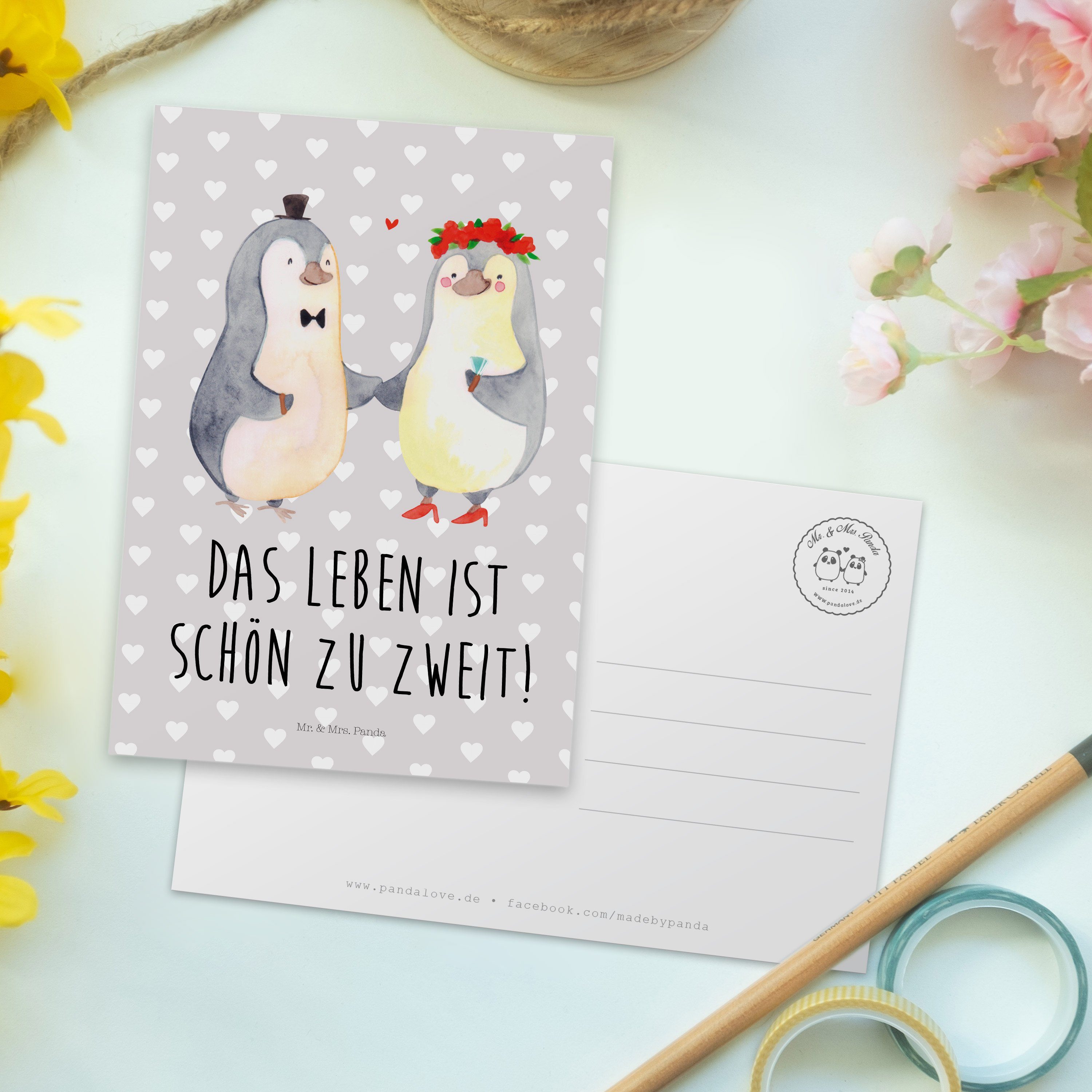 Freundin, Heirat Mrs. - Geschenk, Pastell Heiratsantrag, & Pinguin Ge Grau - Mr. Panda Postkarte