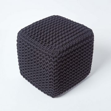 Homescapes Pouf Gestrickter Sitzwürfel 100% Baumwolle, schwarz